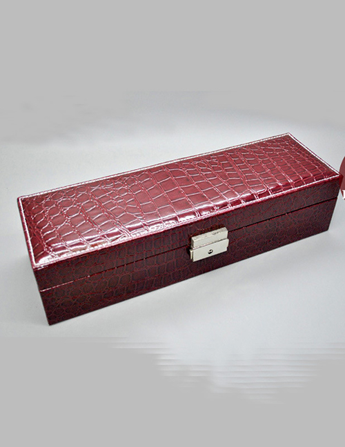 Fashion Purplish Red Snake-deer Suede Velvet Lining Leather Watch Box