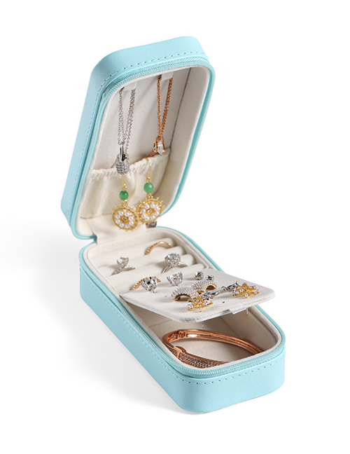 Fashion Blue Portable Rectangular Jewelry Pu Leather Jewelry Box