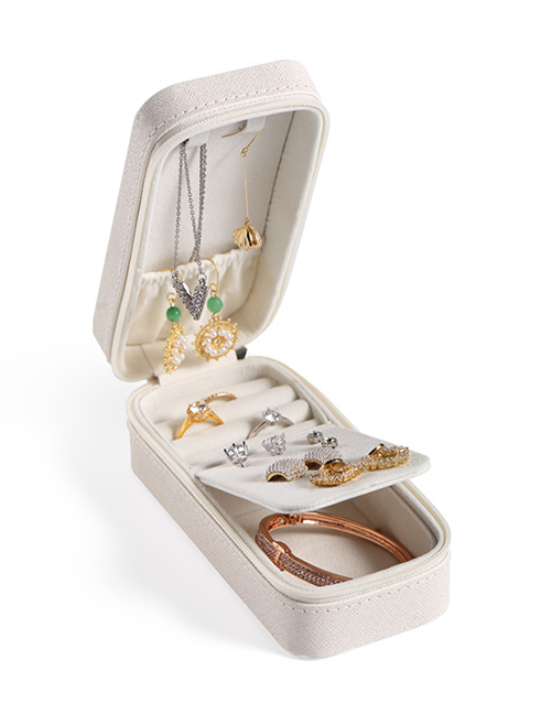 Fashion White Portable Rectangular Jewelry Pu Leather Jewelry Box