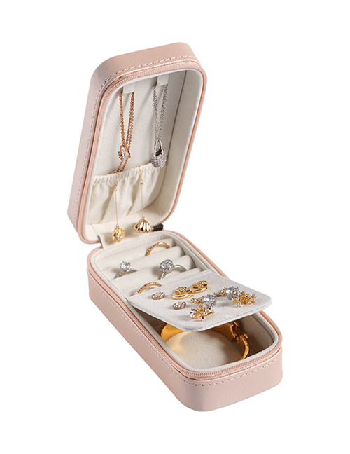 Fashion Nude Powder Portable Rectangular Jewelry Pu Leather Jewelry Box