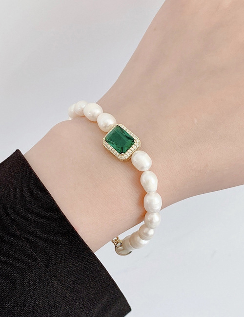Fashion Bracelet (emerald) Natural Freshwater Pearl And Diamond Geometric Necklace Bracelet