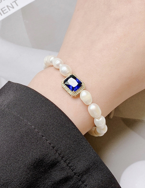 Fashion Bracelet (sapphire Blue) Natural Freshwater Pearl And Diamond Geometric Necklace Bracelet