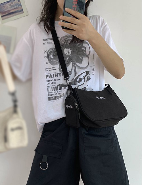 Fashion Black Letter Embroidered Shoulder Bag
