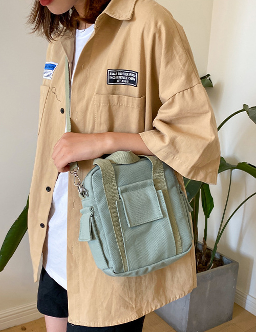 Fashion Green Solid Color Multi-pocket Stitching Shoulder Bag