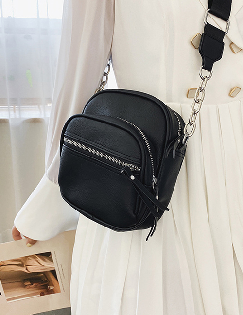 Fashion Black Solid Color Pu Leather Chain Shoulder Bag