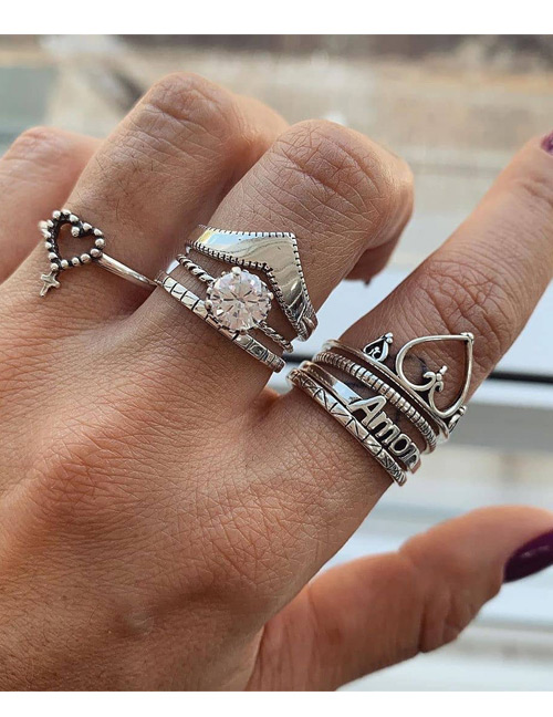 Fashion Silver Alloy Letter Love Ring Set