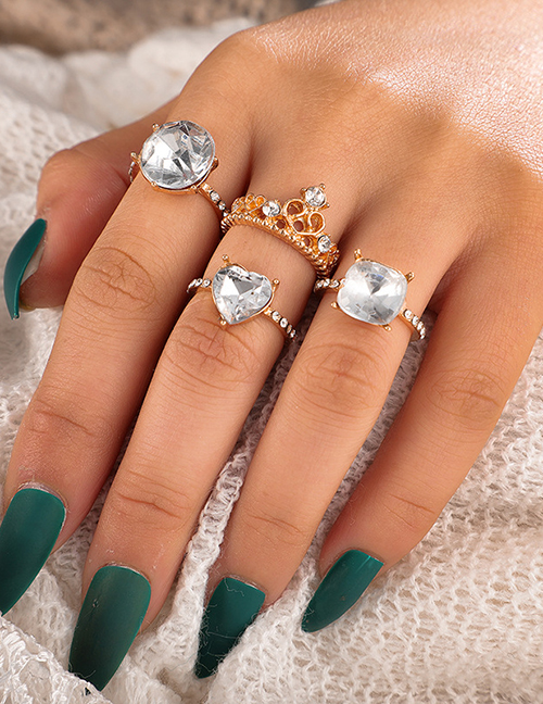 Fashion Golden Diamond Love Zircon Alloy Ring Set