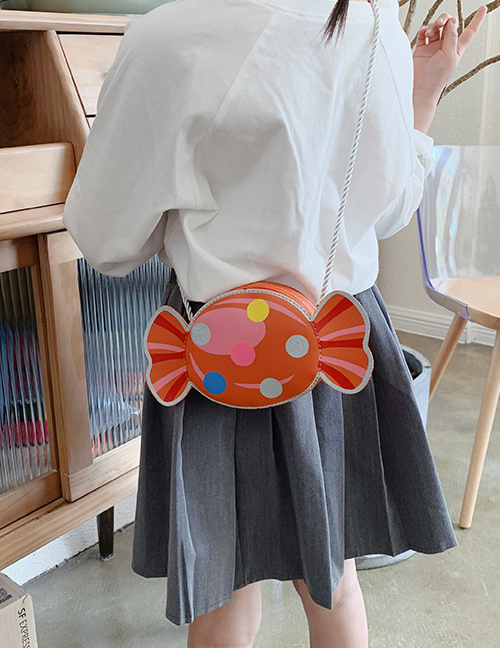 Fashion Orange Candy Print Woven Rope Childrens Shoulder Messenger Bag