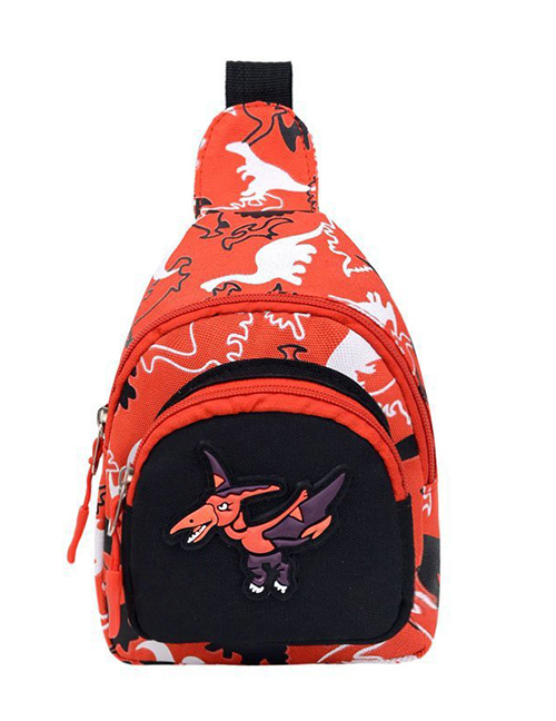 Fashion Red Pterosaur Dinosaur Print Contrast Color Children Crossbody Chest Bag