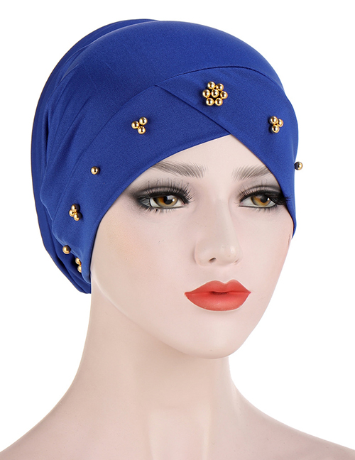 Fashion Sapphire Beaded Flower Sponge Splicing Cross Turban Hat