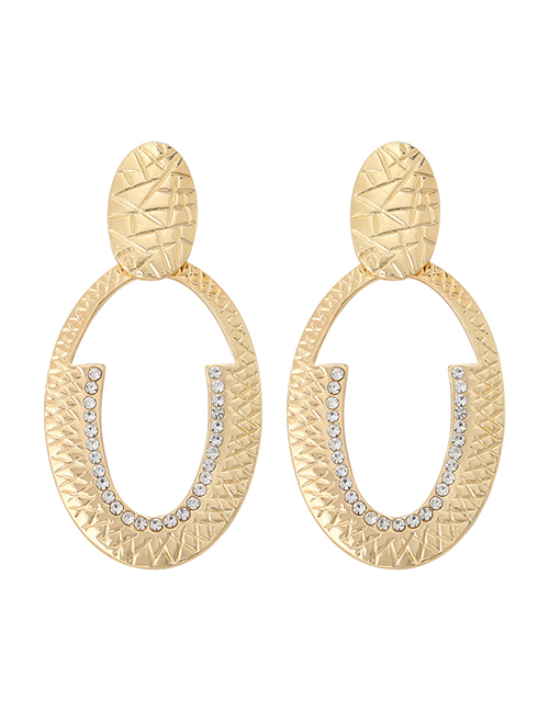 Fashion Golden Oval Alloy Diamond Earrings