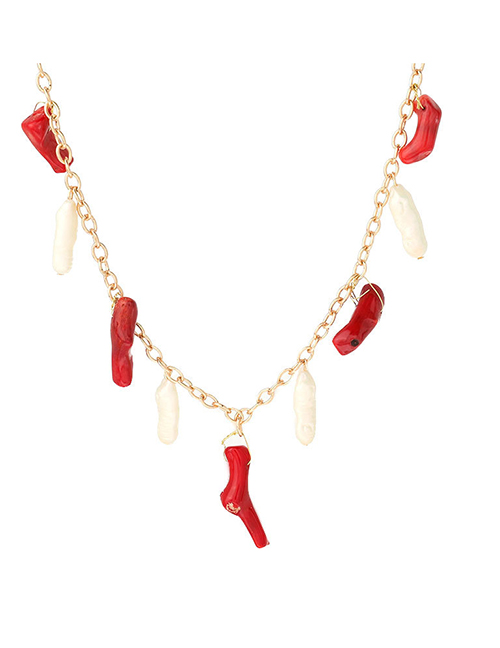 Fashion Red Alloy Resin Imitation Pearl Pendant Necklace