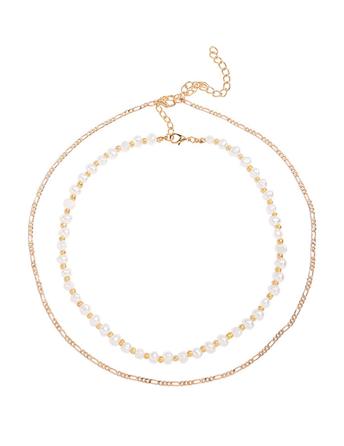 Fashion Golden Alloy Imitation Pearl Chain Multi-layer Necklace