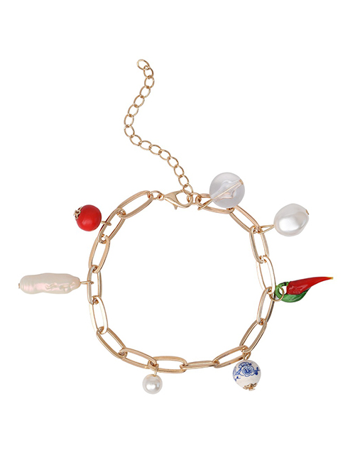 Fashion Golden Alloy Cross Chain Resin Pepper Ceramic Pearl Bracelet