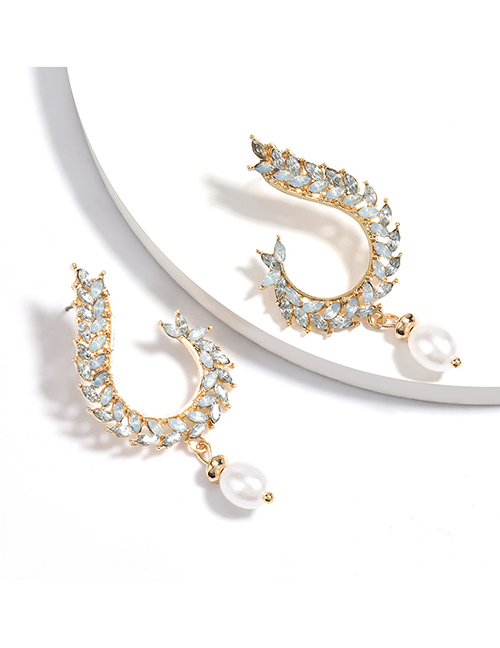 Fashion White Hook Alloy Diamond Imitation Pearl Earrings
