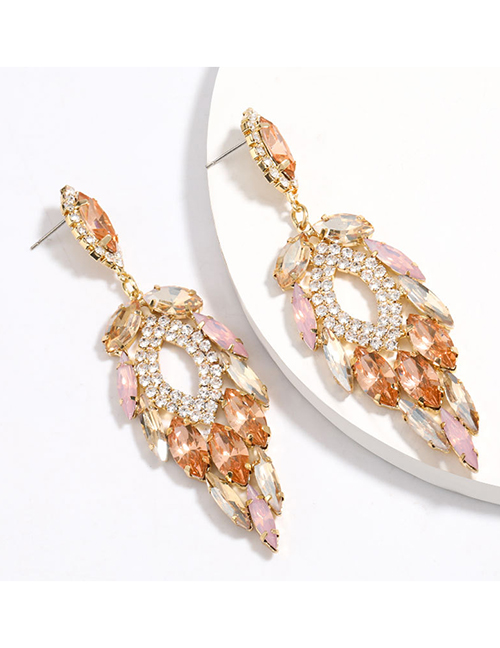 Fashion Gold Pink Diamond Alloy Hollow Geometric Earrings