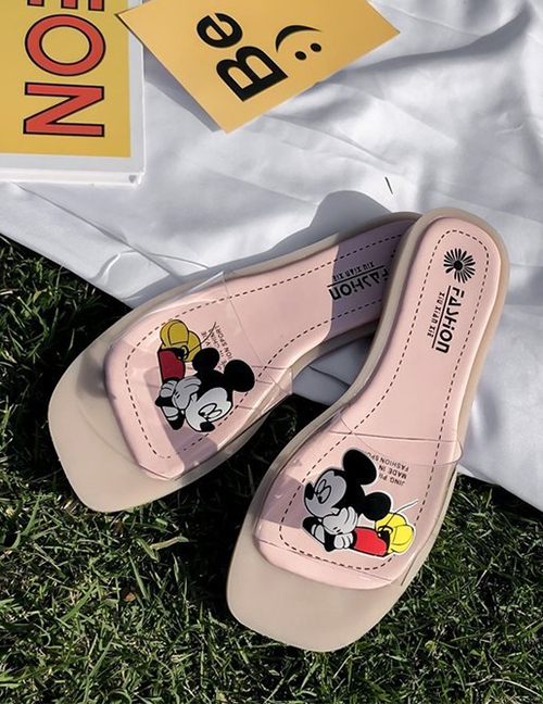 Fashion Pink Mickey Transparent Strap Sandals And Slippers