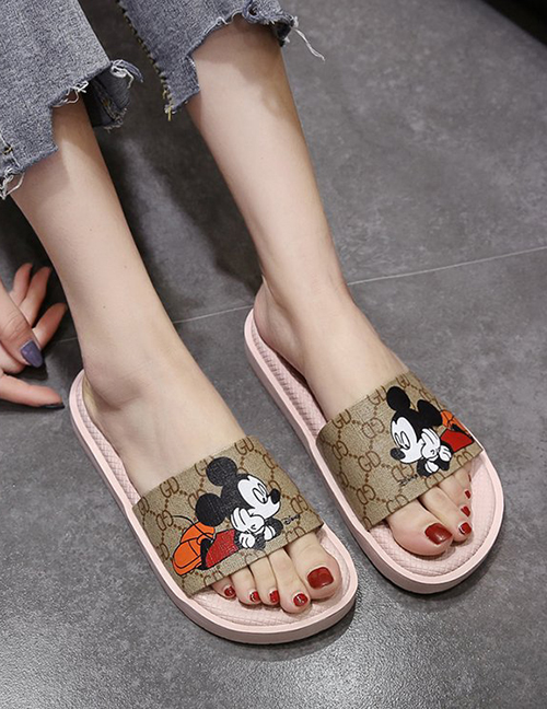 Fashion Pink Mickey Print Sandals And Slippers