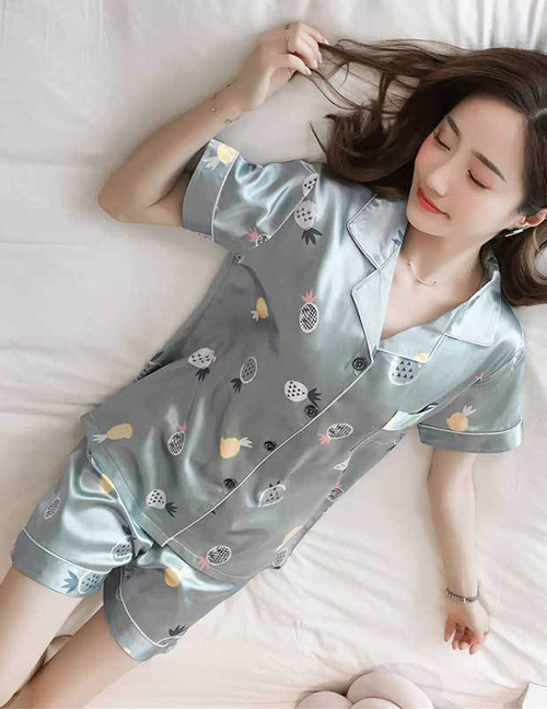Fashion Small Pineapple Short-sleeved Thin Section Silk-like Suit Printing Pajama Suit