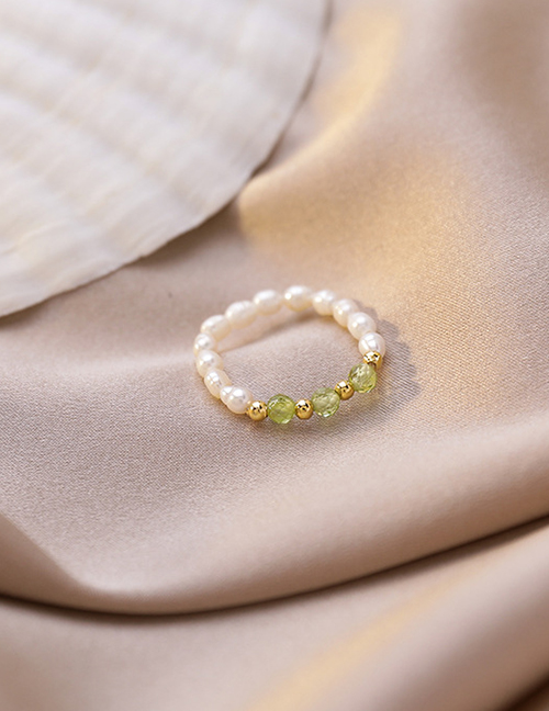 Fashion Green Crystal Handmade Beaded Pearl Ring