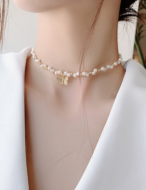 Fashion Necklace Butterfly Natural Pearl Alloy Bracelet Necklace