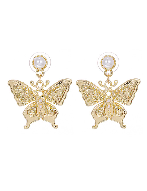 Fashion Golden 3 Copper Pearl Butterfly Stud Earrings