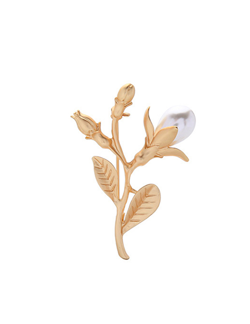 Fashion Golden Pearl And Diamond Flower Brooch