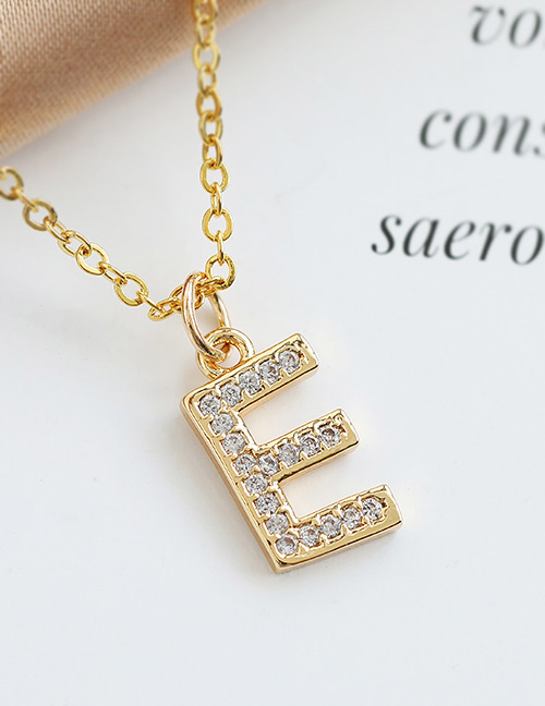 Fashion E Copper-inlaid Zircon Alphabet Necklace