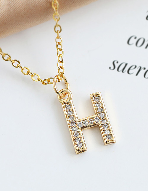Fashion H Copper-inlaid Zircon Alphabet Necklace