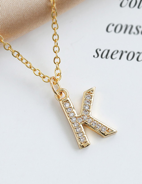 Fashion K Copper-inlaid Zircon Alphabet Necklace