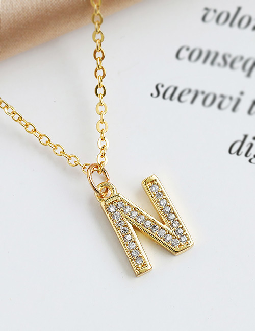 Fashion N Copper-inlaid Zircon Alphabet Necklace