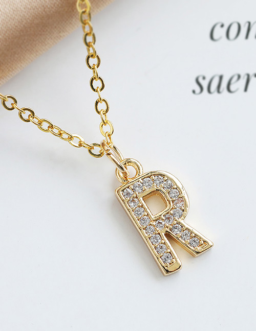 Fashion R Copper-inlaid Zircon Alphabet Necklace