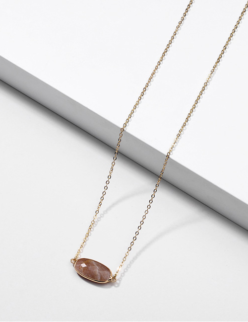 Fashion Brown Geometric-wrapped Natural Stone Alloy Necklace
