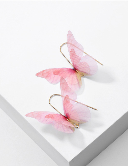 Fashion Pink Eugen Yarn Simulation Butterfly Wings Alloy Earrings