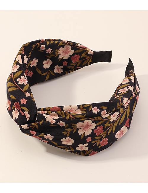 Fashion Black Floral Cross Cloth Wide Knotted Headband