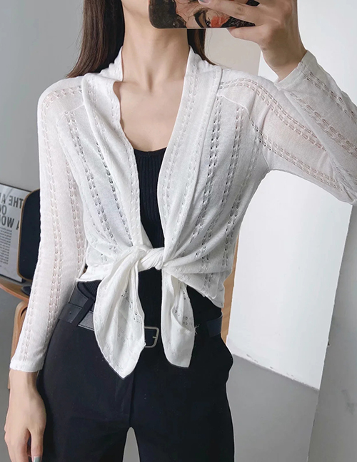 Fashion White Knitted Embroidery Cardigan