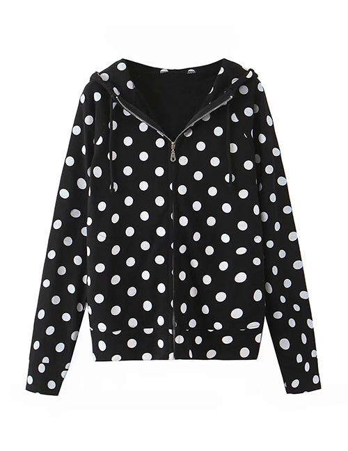 Fashion Black Polka Dot Hooded Sweatshirt With Hood