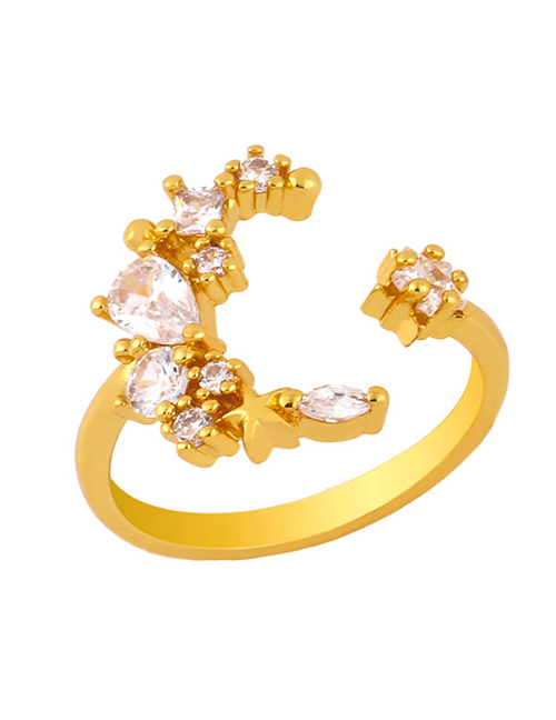 Fashion Golden Moon Star Micro-set Zircon Open Ring