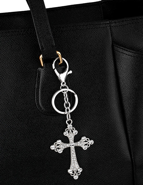 Fashion Silver Cross Diamond Key Chain