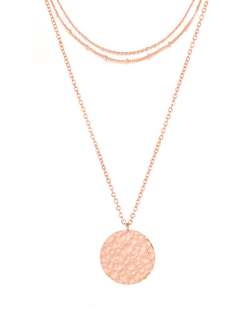 Fashion Rose Gold Round Stainless Steel Geometric Multi-layer Necklace