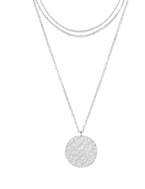 Fashion Silver Round Stainless Steel Geometric Multi-layer Necklace