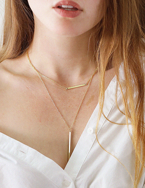 Fashion Golden Geometric Shape Stainless Steel Multi-layer Necklace
