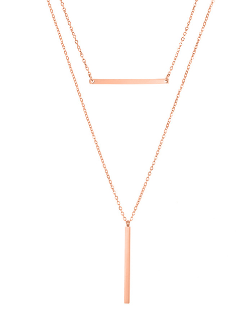 Fashion Rose Gold Geometric Shape Stainless Steel Multi-layer Necklace