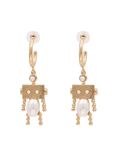 Fashion Golden Robot Pearl Geometric Earrings