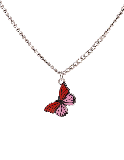 Fashion Red Pink Butterfly Drop Alloy Necklace