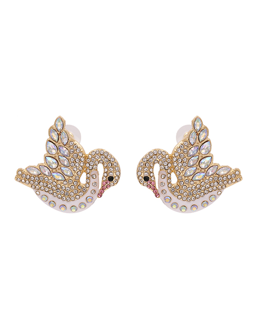 Fashion Swan Full Diamond Swan Hollow Alloy Earrings