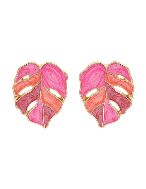 Fashion Pink Lahua Drop Oil Leaf Alloy Earrings