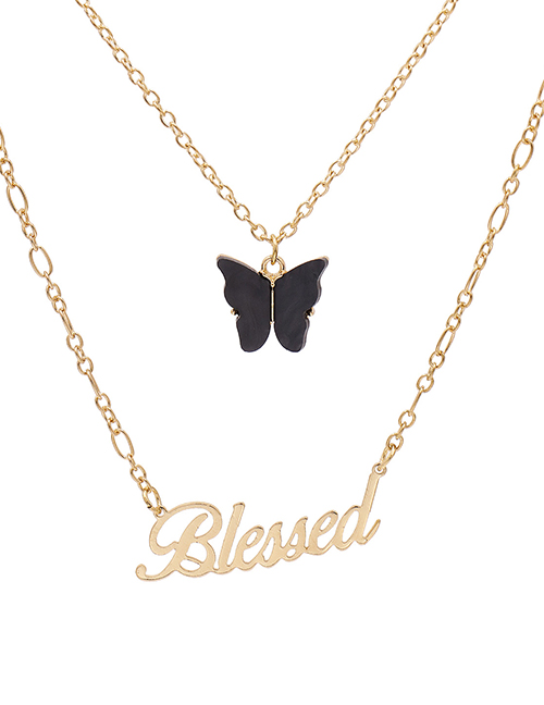Fashion Black Butterfly Letter Resin Alloy Multilayer Necklace