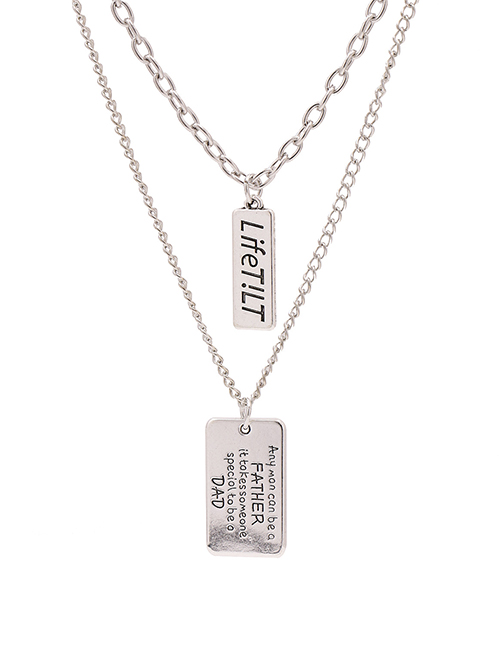 Fashion Silver Alloy Square Letter Geometric Multilayer Necklace