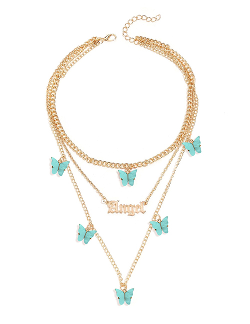 Fashion Blue Alloy Resin Butterfly Letter Multi-layer Necklace
